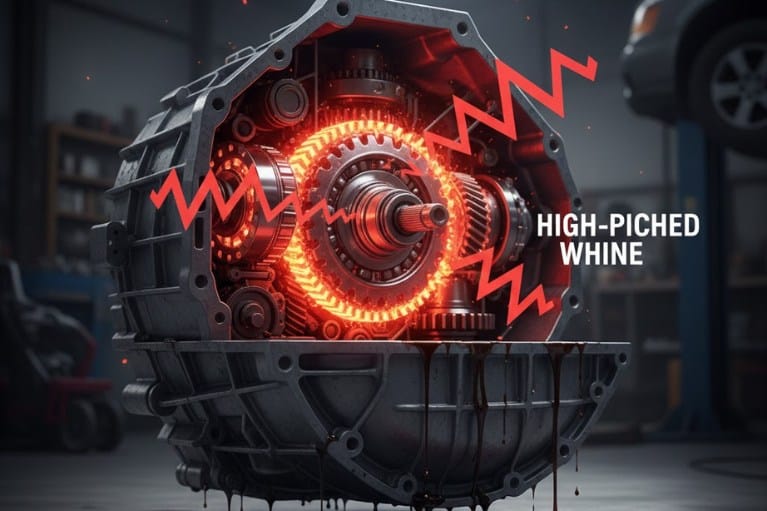 Hộp số phát ra tiếng hú do mòn bạc đạn, thiếu áp suất dầu hoặc puly CVT trượt, biểu hiện rõ khi vào số và tăng tải.