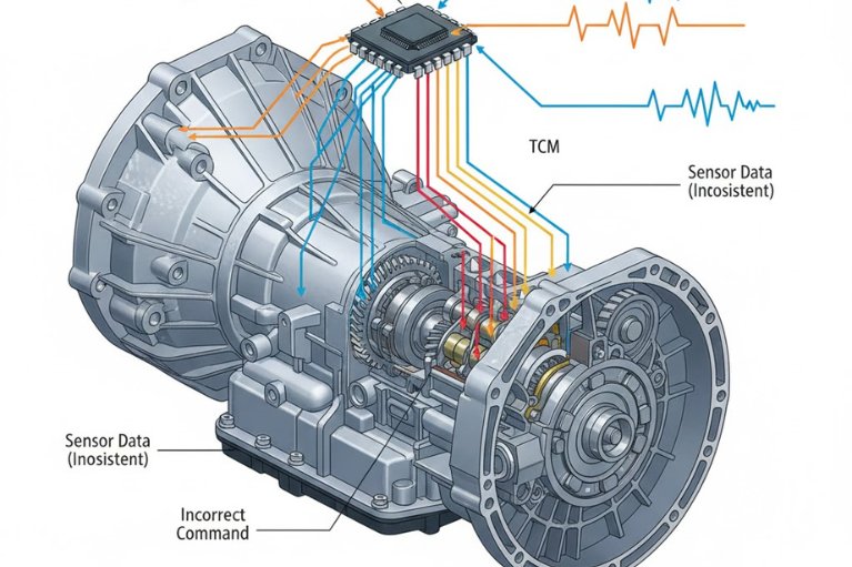 Sơ đồ hệ thống điều khiển điện tử hộp số tự động.