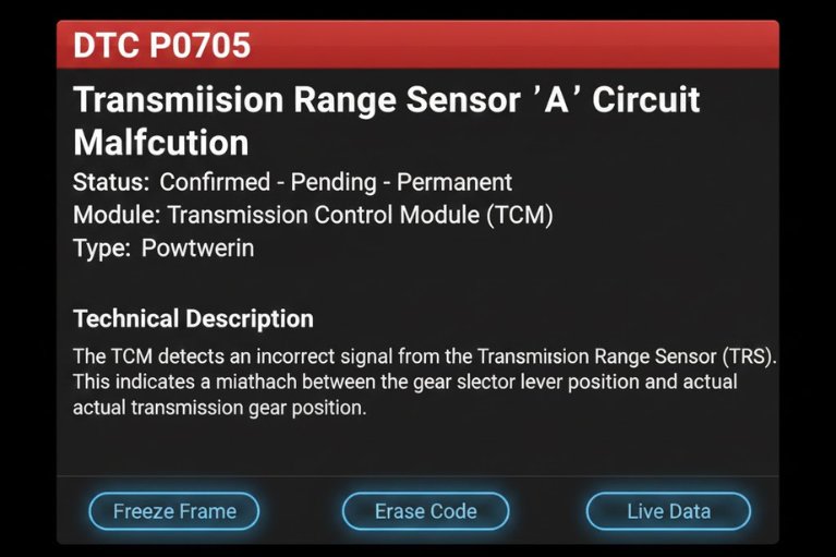 Mã lỗi P0705 liên quan cảm biến vị trí cần số trên hộp số tự động.