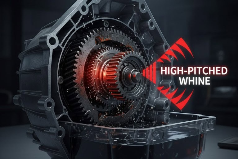 Hộp số phát ra tiếng hú do mài mòn cơ khí ở bánh răng, bạc đạn hoặc bề mặt truyền lực.