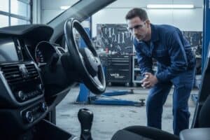 Kỹ thuật viên VATS kiểm tra hộp số và hệ thống truyền động để chẩn đoán nguyên nhân xe rung khi vào số