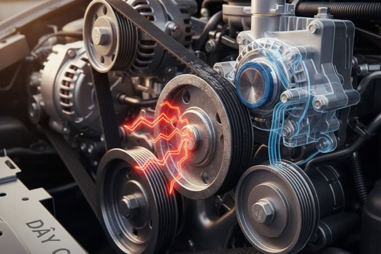 Hình minh họa tiếng hú - rít do dây curoa, puly và hệ thống đầu máy bị mòn hoặc trượt