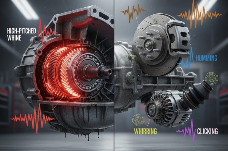 Minh họa phân biệt tiếng hú khi xe leo dốc giữa hộp số, vi sai và trục các đăng - VATS