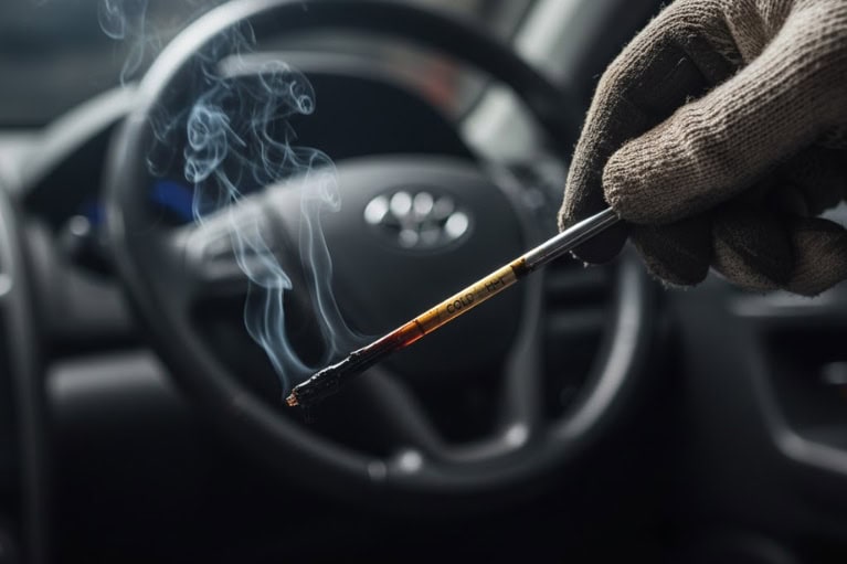 Dầu hộp số bị đen và bốc khói trên que thăm, cho thấy dầu ATF đã biến chất nghiêm trọng khiến hộp số vào số chậm và phản hồi kém.