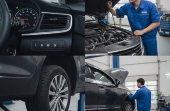 Nội thất ô tô đang được kiểm tra lỗi tăng tua nhưng xe không di chuyển, kỹ thuật viên dùng máy chẩn đoán để xác định nguyên nhân hộp số hoặc truyền động.