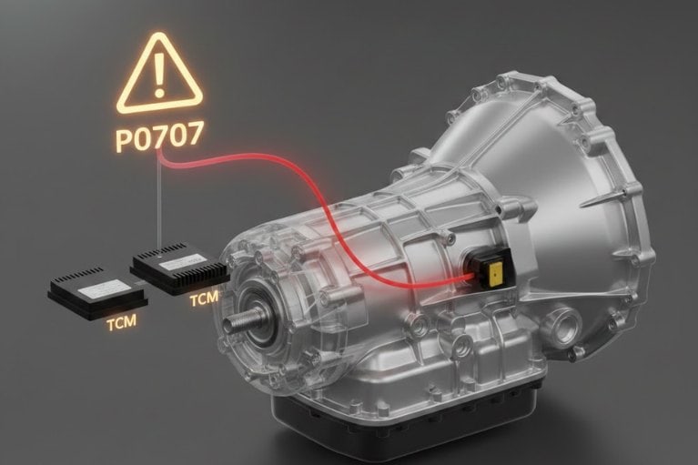 Hình ảnh minh họa mã lỗi P0707 trên hệ thống hộp số tự động và bộ điều khiển TCM