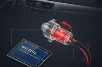 Hình chụp Mô-tơ bơm thủy lực ABS bị lỗi gây ra mã lỗi C1113 trên xe ô tô.