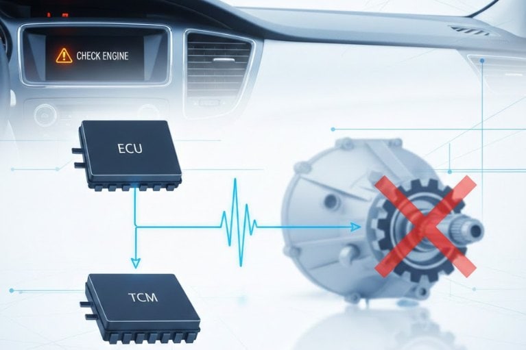 Hình ảnh minh họa TCM và ECU phát hiện sai lệch tín hiệu từ hệ thống hộp số dẫn đến mã lỗi P0700.