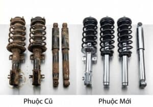 Hình ảnh so sánh phuộc cũ và phuộc mới trên xe Captiva.