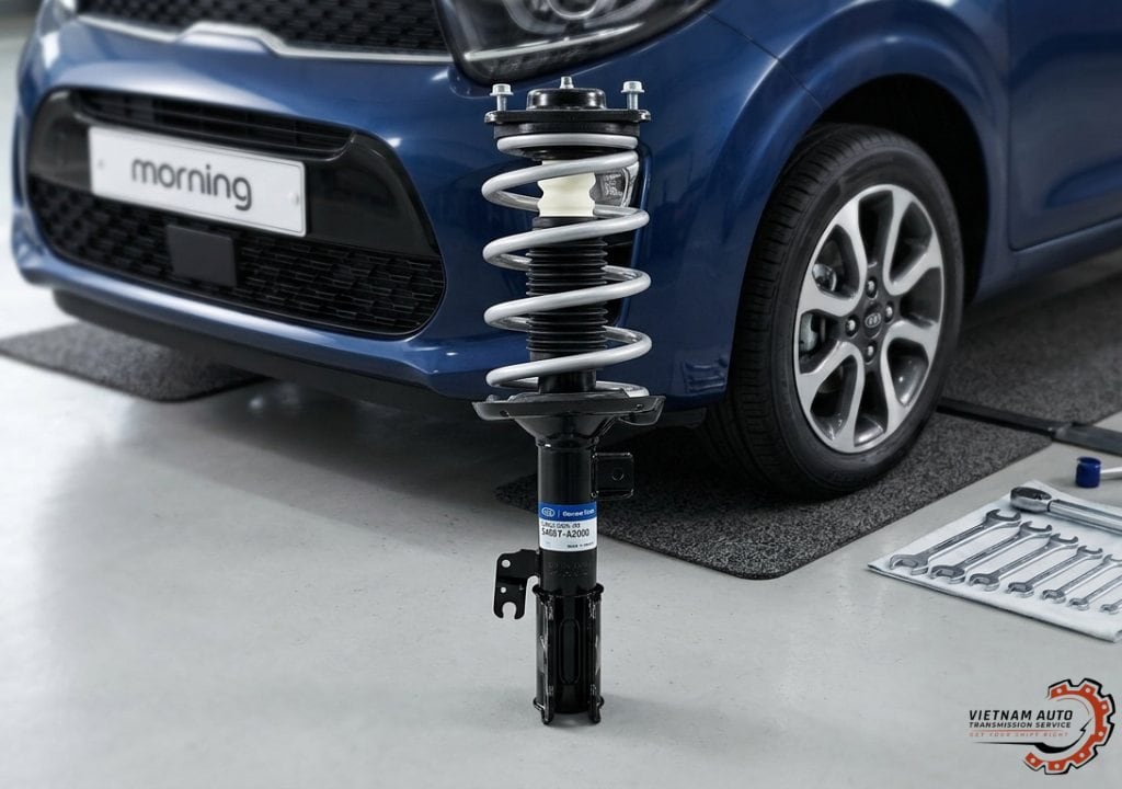 Cấu tạo hệ thống treo Kia Morning với phuộc trước MacPherson và dầm xoắn phía sau