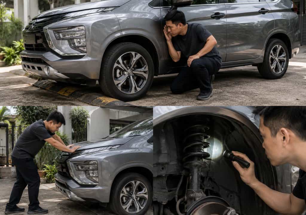 Chủ xe kiểm tra hốc bánh sau và độ nhún của đuôi xe.