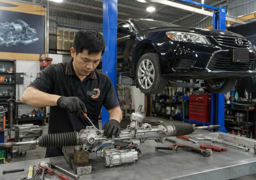 Kỹ thuật viên VATS kiểm tra thước lái điện Toyota Camry