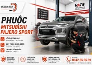 Phuộc Mitsubishi Pajero Sport đang được kiểm tra giảm xóc tại garage VATS