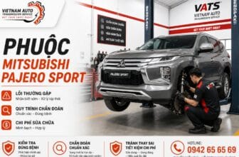 Phuộc Mitsubishi Pajero Sport đang được kiểm tra giảm xóc tại garage VATS