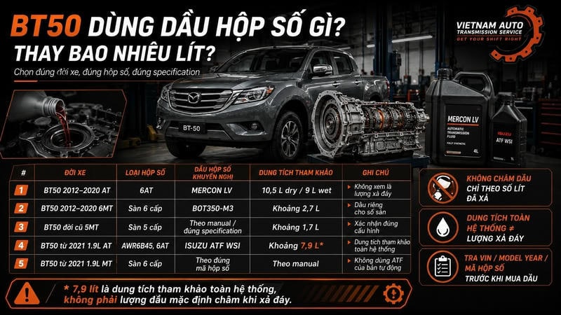 Mazda BT50 thay bao nhiêu lít dầu hộp số